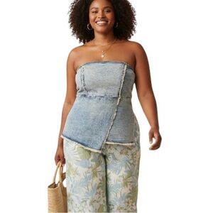 Rita Ora Primark Strapless Asymmetrical Denim Top Plus Size 16 Resortwear Vacay